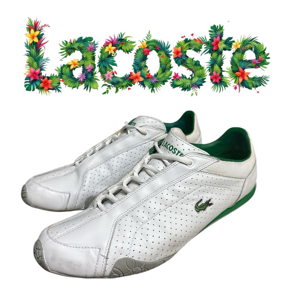 203. Lacoste 🐊 White and Green Sneakers with Perforated Design